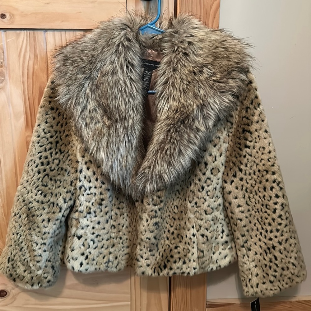 INC International Concepts Leopard Faux Fur Jacket